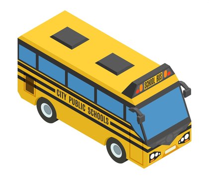 yellow small isometric bus with blue glasses