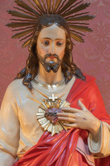 CATANIA, ITALY - APRIL 8, 2018: The carved statue of heart of Jesus in church Chiesa di San...