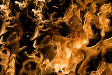 Large burning flames with black background