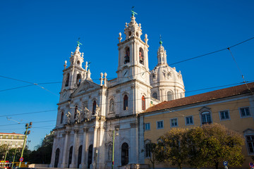 Fototapeta premium LISBON, PORTUGAL - MAY, 2018: The Estrela Basilica or the Royal Basilica and Convent of the Most Sacred Heart of Jesus in Lisbon