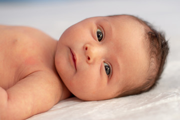Cute little newborn looking at camera