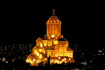 Holy Trinity Cathedral of Tbilisi at Night, Tbilisi of Georgia