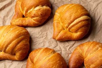 Butter croissant bread on paper background