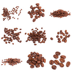 collage of Coffee beans isolated on a white background area for copy space.
