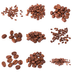 collage of Coffee beans isolated on a white background area for copy space.