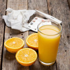 Medicine for flu and orange juice