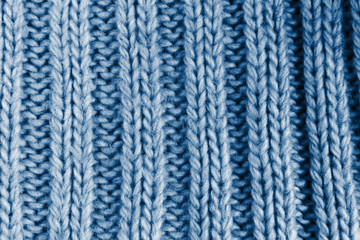 classic blue cotton knitted fabric texture background. color of the year 2020. trendy color