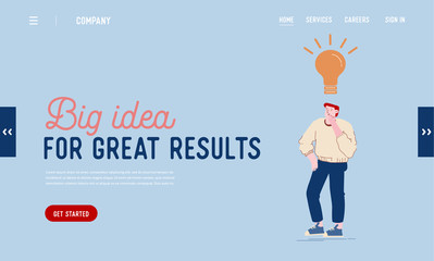 Creativity, Brainstorm and Imagination Website Landing Page. Businessman or Creative Employee Searching Solution, Thinking of Idea Scratching Chin Web Page Banner. Cartoon Flat Vector Illustration