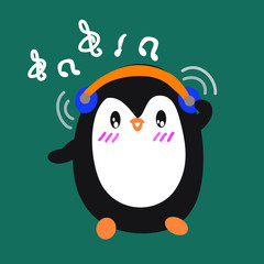 penguin listening to music that makes him happy.
