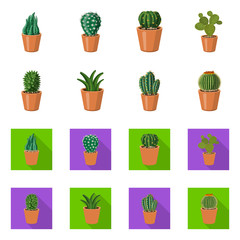 Vector illustration of cactus and pot sign. Set of cactus and cacti stock vector illustration.