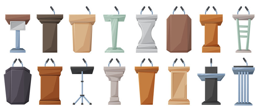 Podium Of Tribune Cartoon Vector Illustration On White Background . Rostrum And Podium Set Icon.Isolated Vector Illustration Icon Tribune With Microphone.