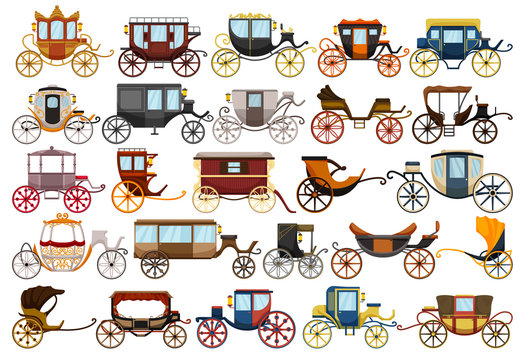Vintage carriage vector cartoon set icon. Vector illustration set cart for princess. Isolated cartoon icon transport of vintage carriage on white background .