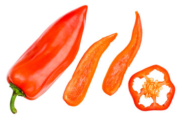 Slices of bell pepper isolated on white background, top view