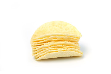 Delicious potato chips  isolated on white background