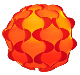 Abstract glowing orange, yellow and red wavy orb.