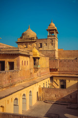 Fototapeta na wymiar old walls and domes, architecture of amber fort near Jaipur, Rajasthan, India
