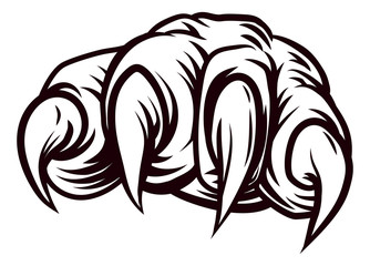 A claw monster or animal talon paw hand in a vintage retro woodcut style © Christos Georghiou