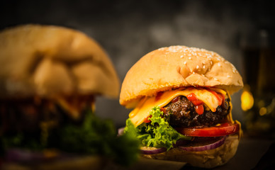 Closeup delicious fresh homemade beef hamburger