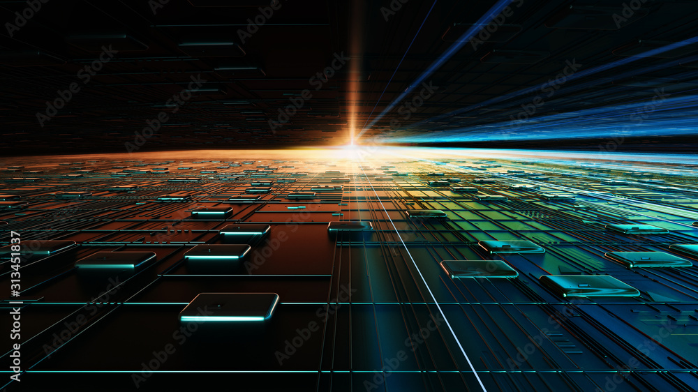 Fototapete Technology background/Abstract technology background made of different element printed circuit board.  Printed circuit board in the server executes the data. 
