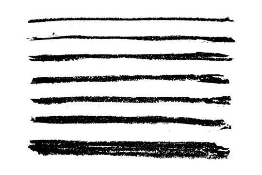 Set of grunge black chalk texture stripe brush on white background