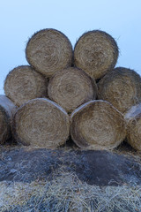 Front view of stacked hay bales