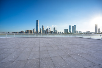 city skyline with empty floor
