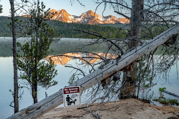 Special sign for seeing eye dog restrictions Idaho mountain lake