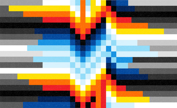 Glitch Error VHS vector phrase in pixel art style with screen glitch VHS static noise effect. Color illustration. Retro vintage TV television disturbances screen. Basic platform. Occasional pixels.