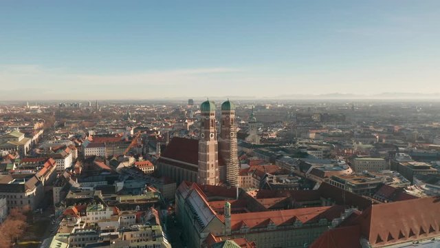 AS flying close to the Frauenkirche Cathedral in Munich, Germany
