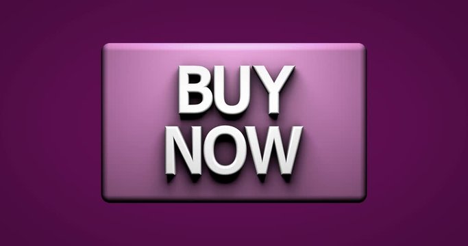 Animation 3d render: Buy Now button on pink background. On the website of the online store. Remote online shopping from home with a credit card. The buyer clicks a button on the site.
