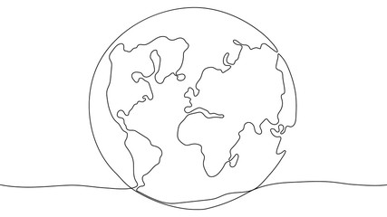 Environment pollution concept. Continuous line drawing of our planet with all continents. Vector illustration
