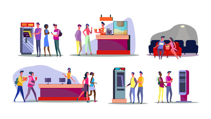 Set of casual people at movie theatre