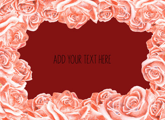 Greeting card for Valentine's Day with roses, can be used as invitation card for wedding, birthday and summer background. Hand drawn illustration with heart.