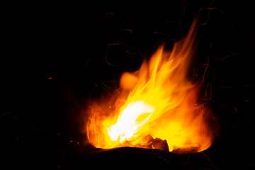 Fototapeta na wymiar Sparking of burning charcoal.