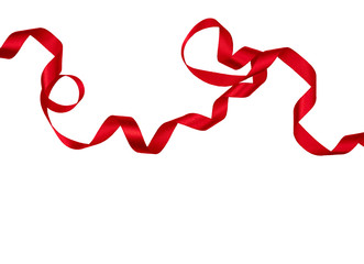 Red wavy ribbon on transparent background. Holiday decoration. Valentine's Day decoration congratulation frame.
