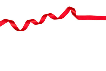 Red wavy ribbon on transparent background. Holiday decoration. Valentine's Day decoration congratulation frame.