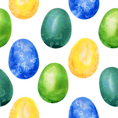 Hand drawn watercolor Easter background with eggs on white