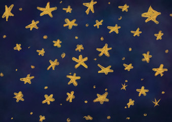 Dark night sky full of bright golden stars