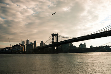 Fototapeta na wymiar Brooklyn Bridge on Cloudy Day 