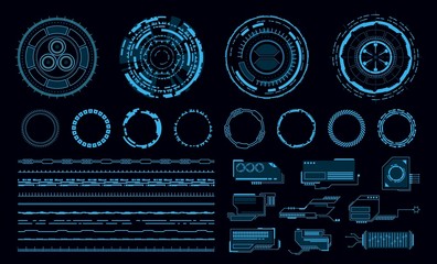 Hud elements. Futuristic blue virtual graphic touch user interface, web application. Line and circle frame and pointer, display vector elements