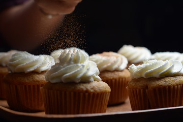 Chocolate powder on top of a cupcake