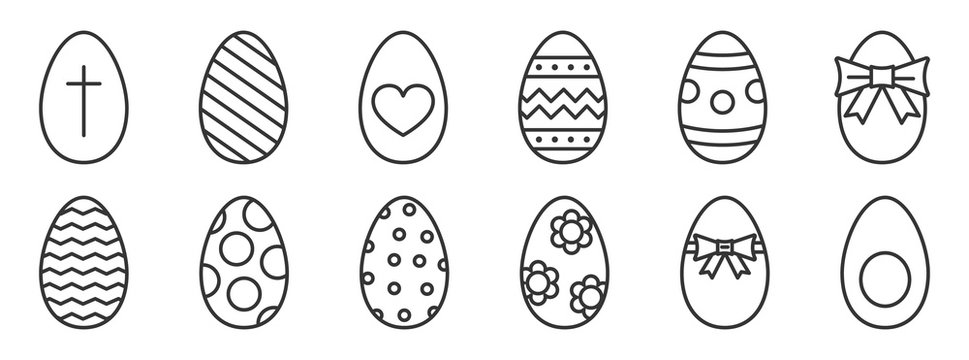 Vector outline Easter Eggs. Happy Easter icons
