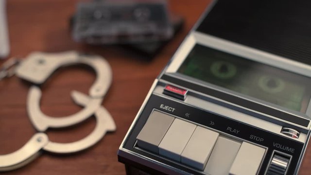 Police interview audio cassette tape playback