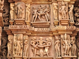 The frescoes are erotic inside the temples of the Western group including Visvanatha-Khajuraho, Madhya Pradesh, India, UNESCO heritage
