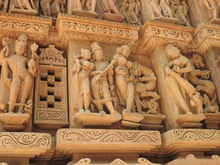 Erotic Human Sculptures at Vishvanatha Temple, Western temples of Khajuraho, Madhya Pradesh, India....