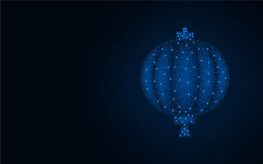 Chinese night lantern low poly design, wireframe mesh polygonal vector illustration made from points and lines on dark blue background