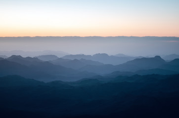 Fototapeta premium View from the mountain of Moses, a beautiful sunrise in the mountains of Egypt