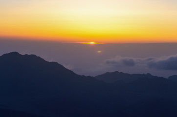 View from the mountain of Moses, a beautiful sunrise in the mountains of Egypt