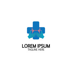 Fototapeta premium Cross Medical Logo With Hand Care. Medical Secure Logo Template Design Vector