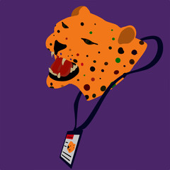 Leopard office worker with badge © Olga